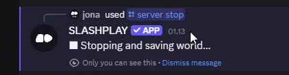 The bot stopping a server and saving the world
