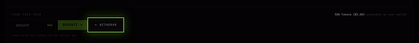 Fund this team on a team page, with the amount box, Deposit and Withdraw