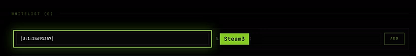 The CS2 whitelist field with a Steam3 ID typed in