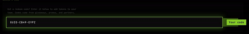 A code typed into the Redeem a code box, next to Claim