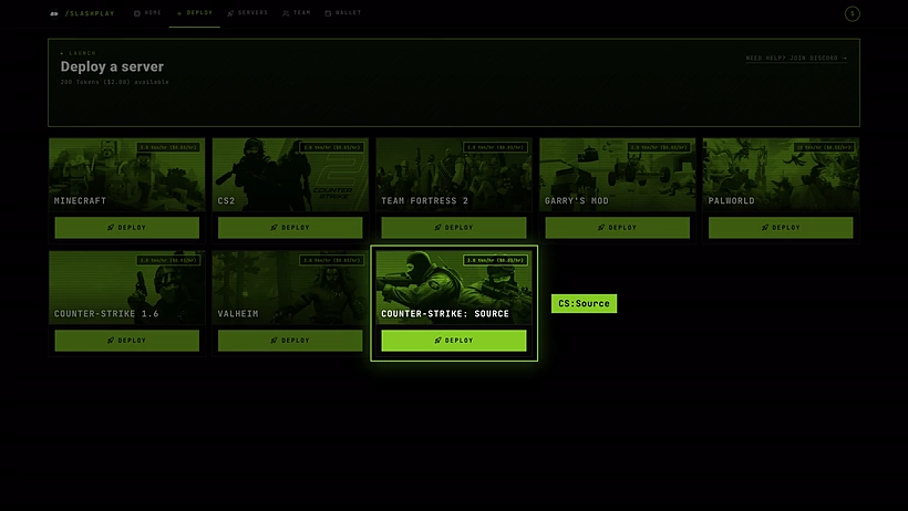 The Deploy tab with the Counter-Strike: Source card highlighted