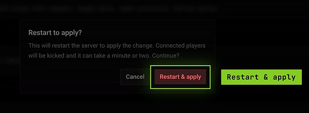 The Restart to apply? confirmation with its Restart & apply button