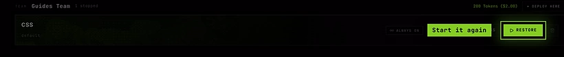 A stopped Counter-Strike: Source server with Restore highlighted