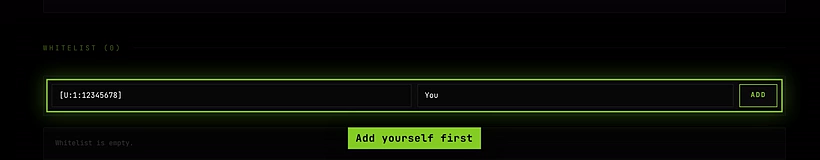 Your own Steam3 ID typed into the whitelist, next to Add