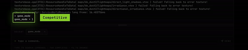 The Console tab after a restore: game_mode answers game_mode = 1