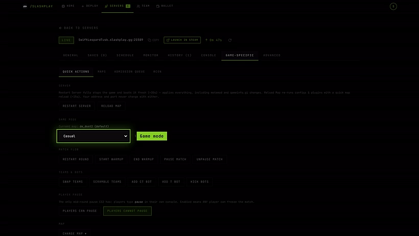 CS2 Quick actions with the game mode picker highlighted
