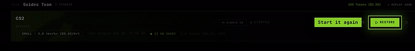 A stopped server with Restore
