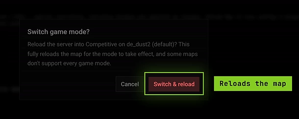 The Switch game mode confirmation with its Switch & reload button