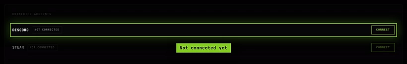 Connected accounts on the account page, with Discord not connected yet and its Connect button