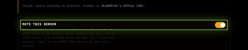 Mute this server switched on, with the summary saying the server posts nothing to Discord