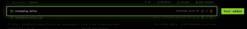 The extracted addon folder next to its zip in garrysmod/addons