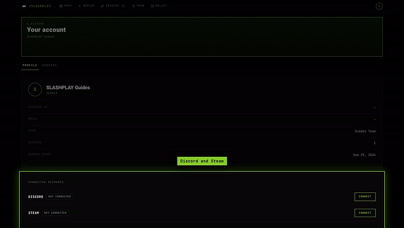 The Account page with Connected accounts
