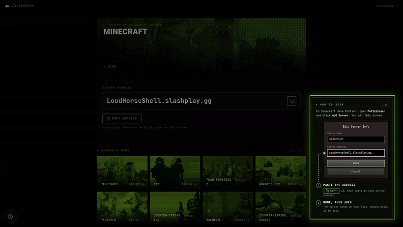 The invite page for a Minecraft server