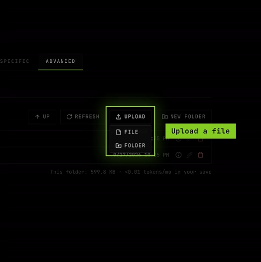 The Upload menu open inside the plugins folder, with File and Folder options