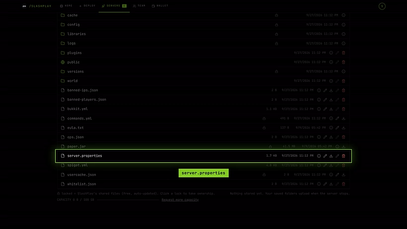 server.properties in the server's main folder in the file manager