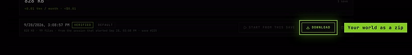 A verified save on the Saves tab with its Download button