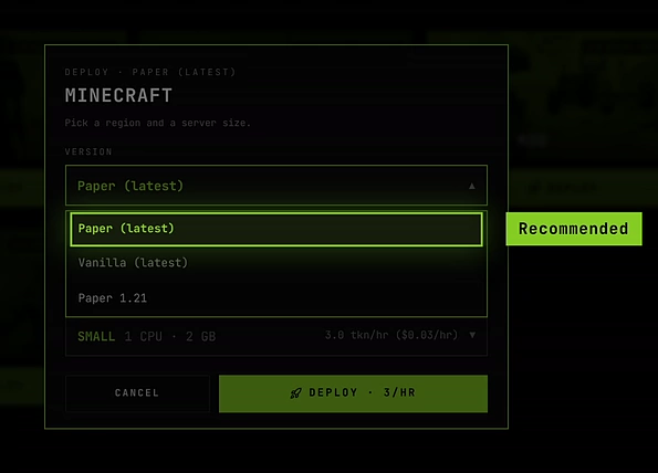 The version list in the deploy window
