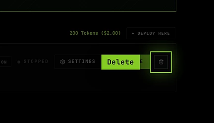 A stopped CS2 server card with Settings, Restore and the trash button