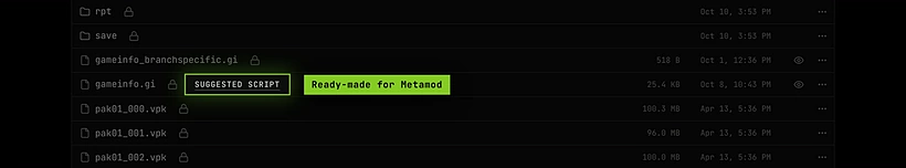 gameinfo.gi in the csgo folder with a Suggested script button next to its padlock