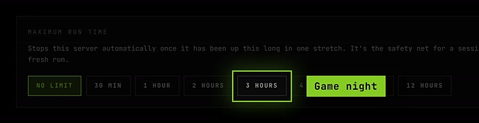 The Maximum run time options