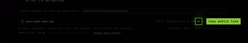 A resource pack in the public folder with the LIVE status and the Copy public link button