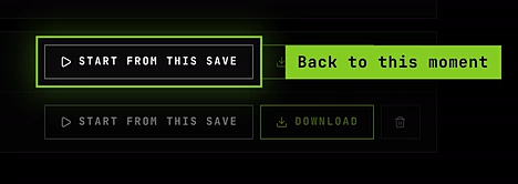 Two saves on a stopped server, each with Start from this save and Download