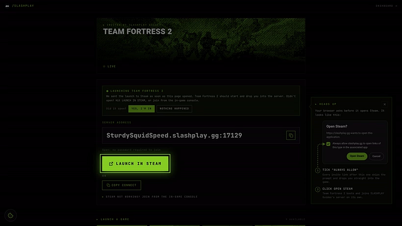 The invite page for a Team Fortress 2 server