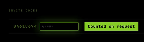 An invite code whose counter reads 1/1 uses while the request is still waiting